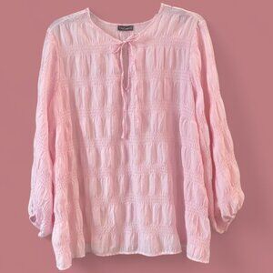 Vince Camuto Pink Smocked Blouse Puff Sleeve Textured Lightweight Top Size 3X